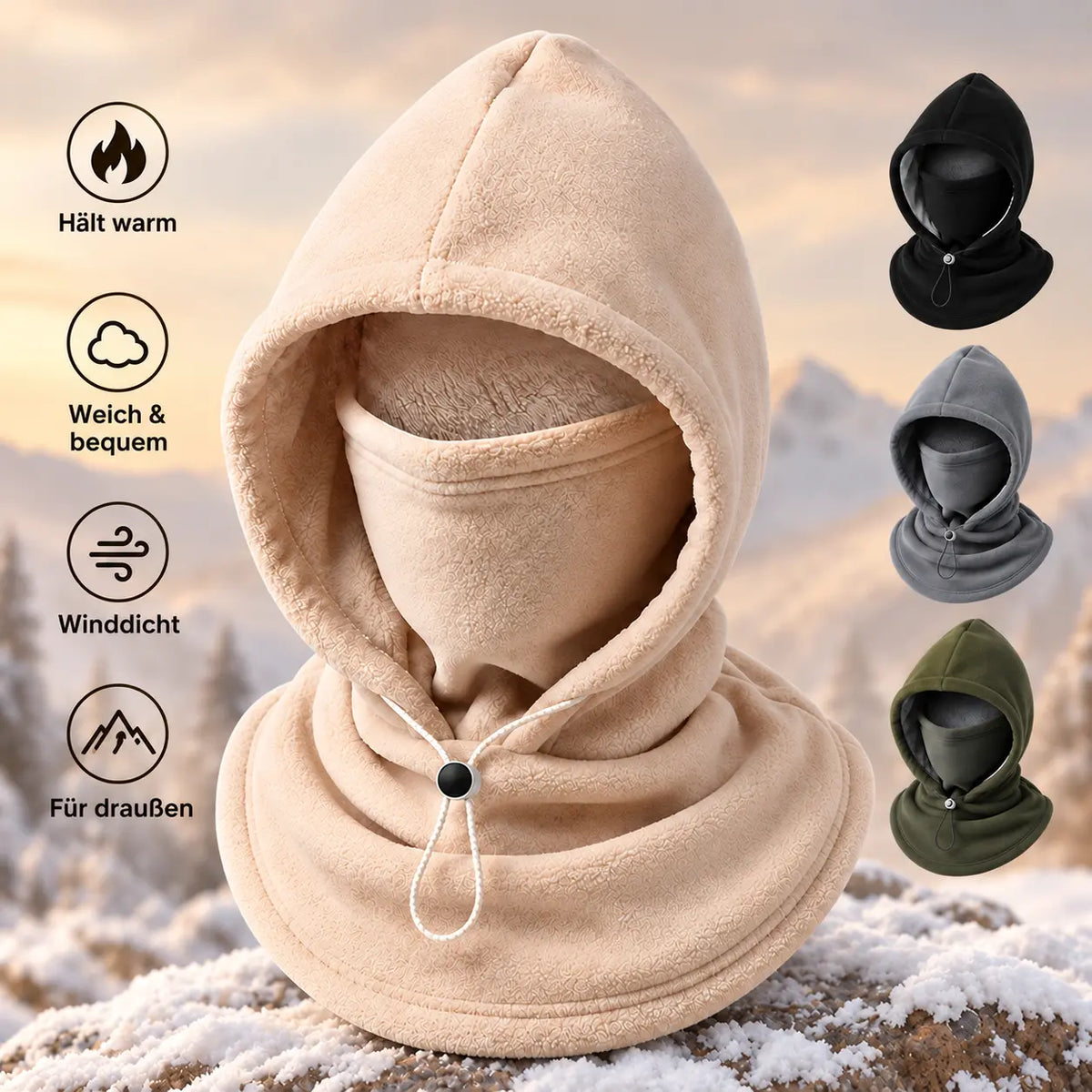 3-in-1 Fleece-Kapuze – Wärme für Kopf, Gesicht und Hals