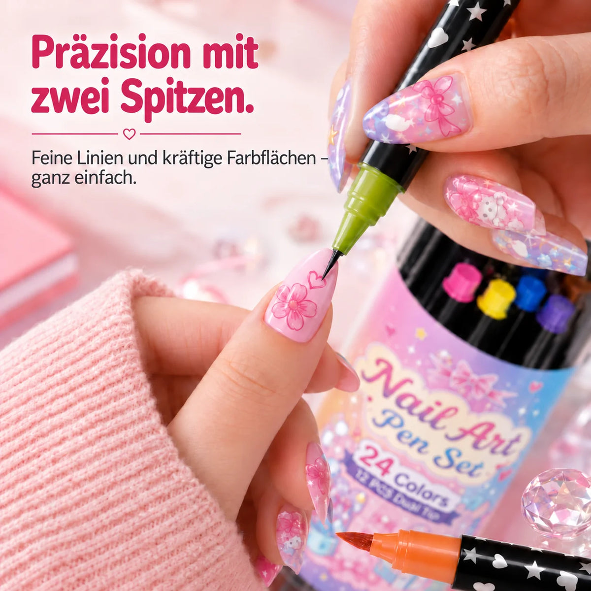 24-Farben Doppelseitige Nagel-Art-Stifte Set
