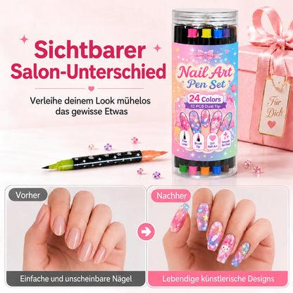24-Farben Doppelseitige Nagel-Art-Stifte Set