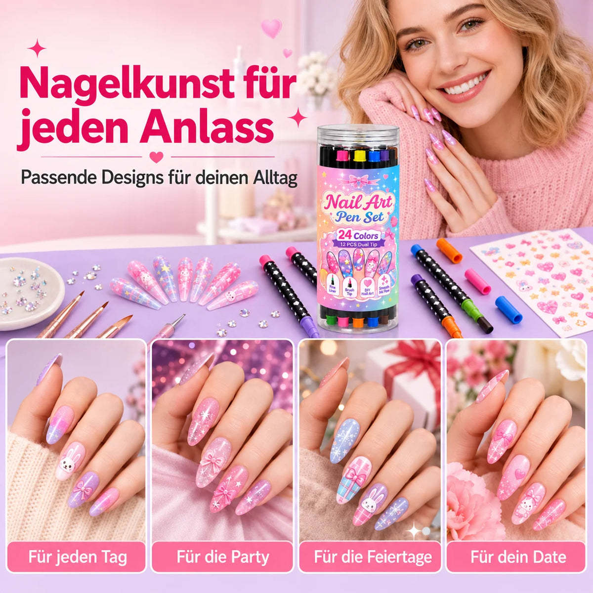 24-Farben Doppelseitige Nagel-Art-Stifte Set