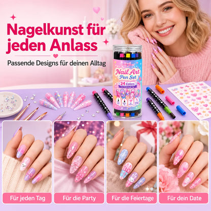 24-Farben Doppelseitige Nagel-Art-Stifte Set