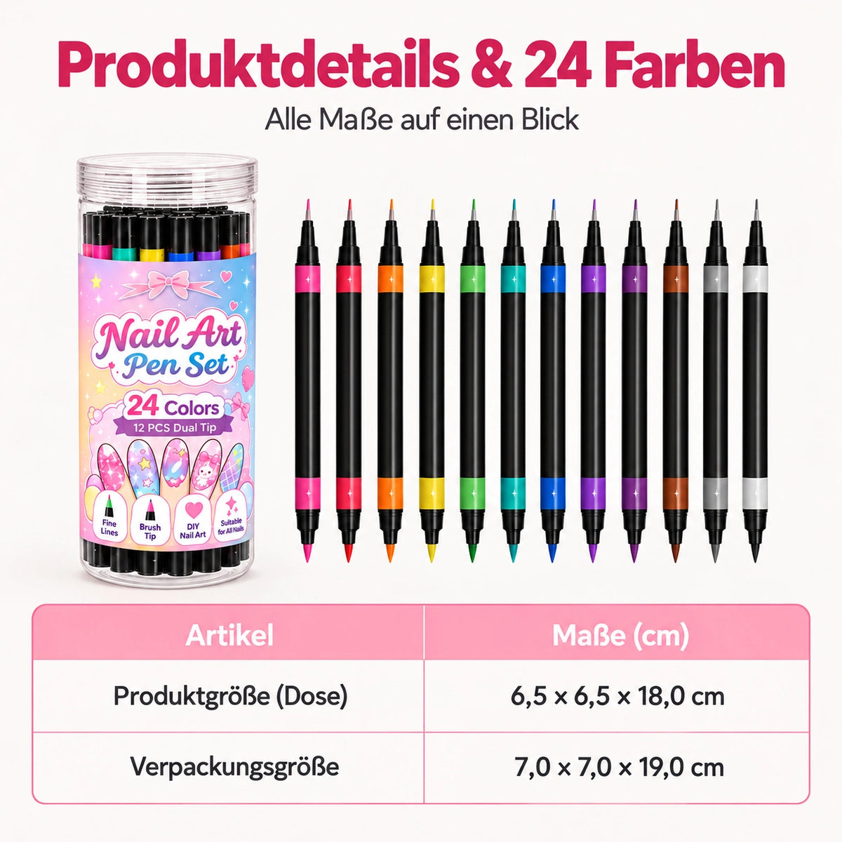 24-Farben Doppelseitige Nagel-Art-Stifte Set