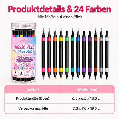 24-Farben Doppelseitige Nagel-Art-Stifte Set