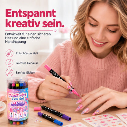 24-Farben Doppelseitige Nagel-Art-Stifte Set