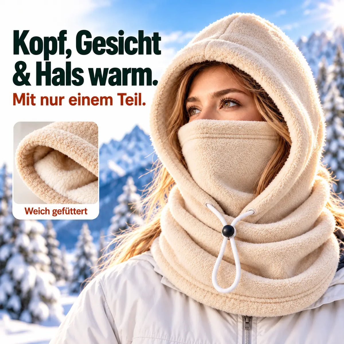 3-in-1 Fleece-Kapuze – Wärme für Kopf, Gesicht und Hals