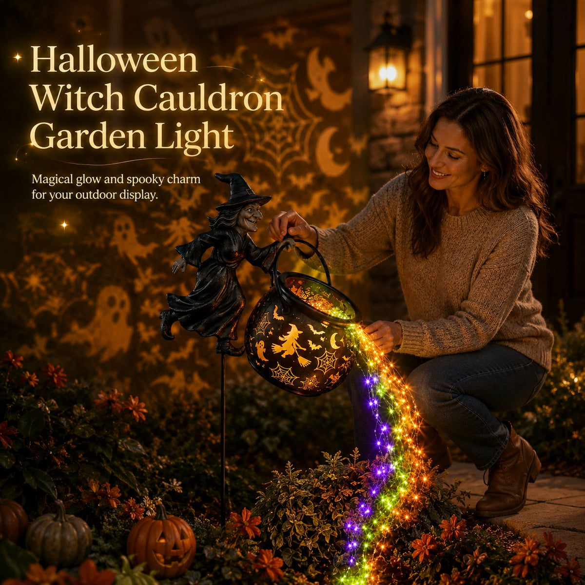 Halloween-Hexenkessel-Gartenleuchte