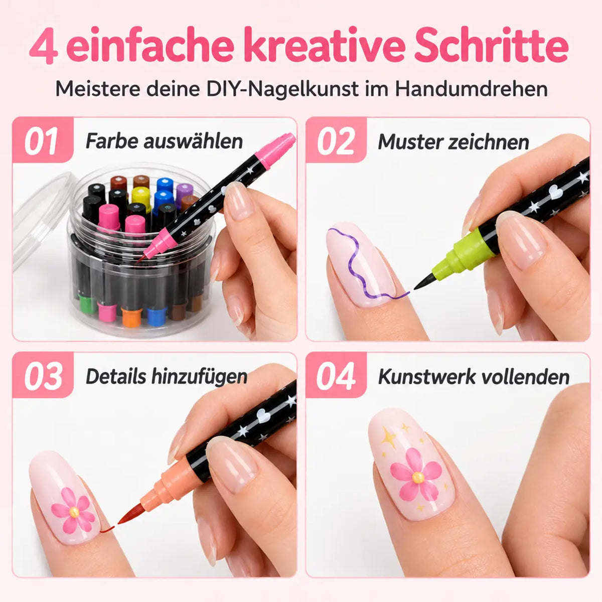 24-Farben Doppelseitige Nagel-Art-Stifte Set