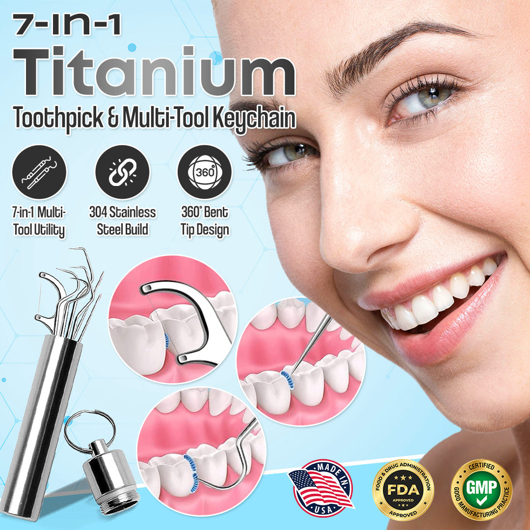 🦷 7-in-1 Titanium Toothpick & Multi-Tool Keychain