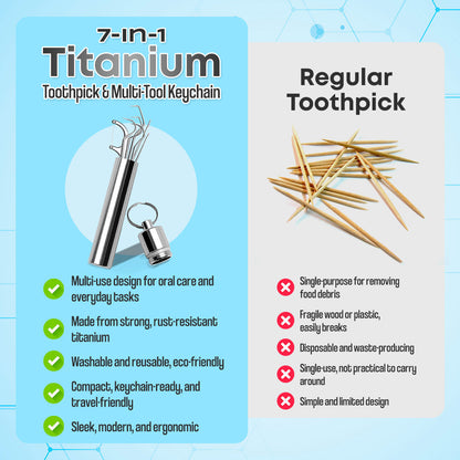 🦷 7-in-1 Titanium Toothpick & Multi-Tool Keychain