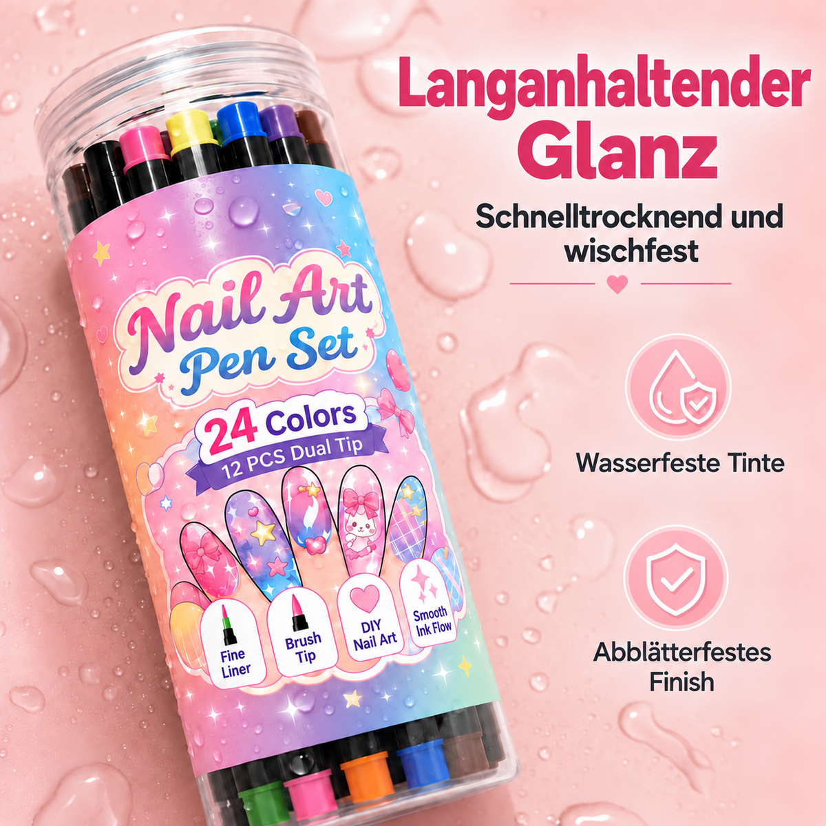 24-Farben Doppelseitige Nagel-Art-Stifte Set