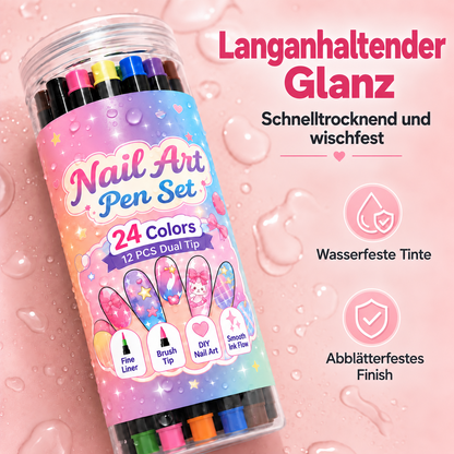 24-Farben Doppelseitige Nagel-Art-Stifte Set