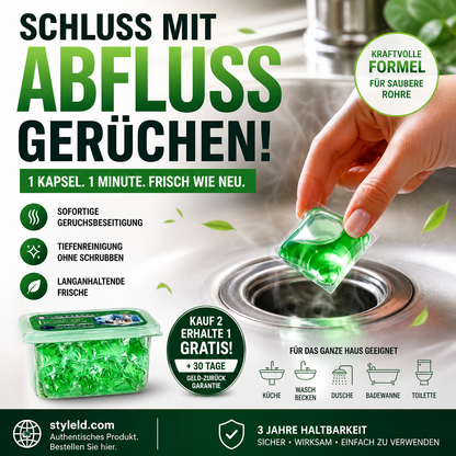 Rabatt! Abfluss‑Deodorant‑Tabs – Bio‑Enzym‑Formel neutralisiert Gerüche direkt an der Quelle. Sofortiger Frischeduft, ohne aggressive Chemikalien. Verabschieden Sie sich von unangenehmen Gerüchen. 🚰✅