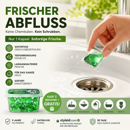 Rabatt! Abfluss‑Deodorant‑Tabs – Bio‑Enzym‑Formel neutralisiert Gerüche direkt an der Quelle. Sofortiger Frischeduft, ohne aggressive Chemikalien. Verabschieden Sie sich von unangenehmen Gerüchen. 🚰✅